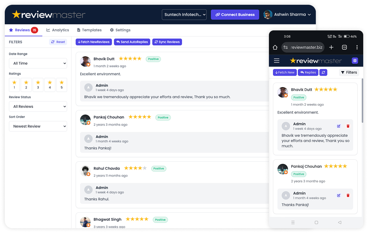 ReviewMaster Application on Multiple Devices